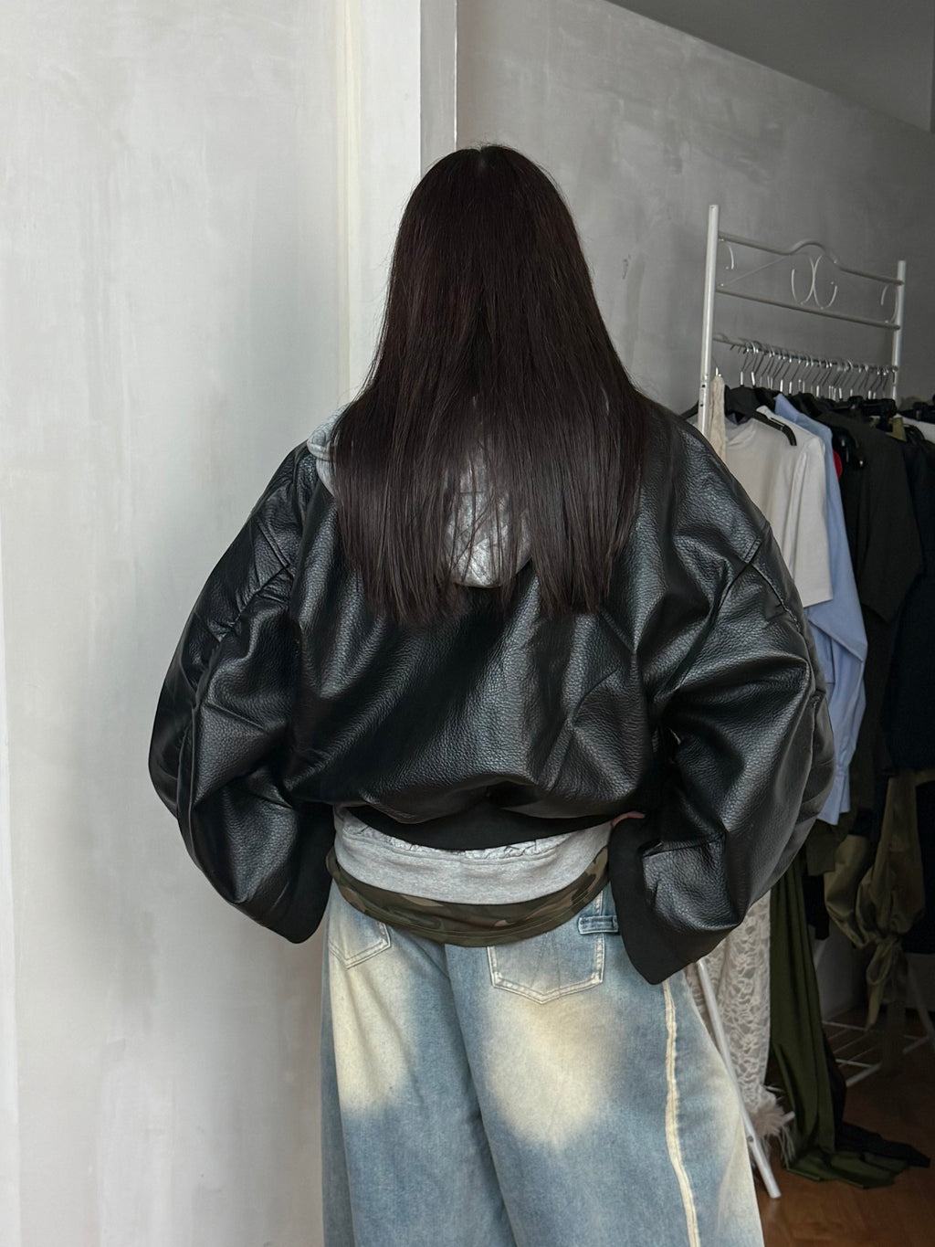 LEATHER BOMBER WITH HOODIE