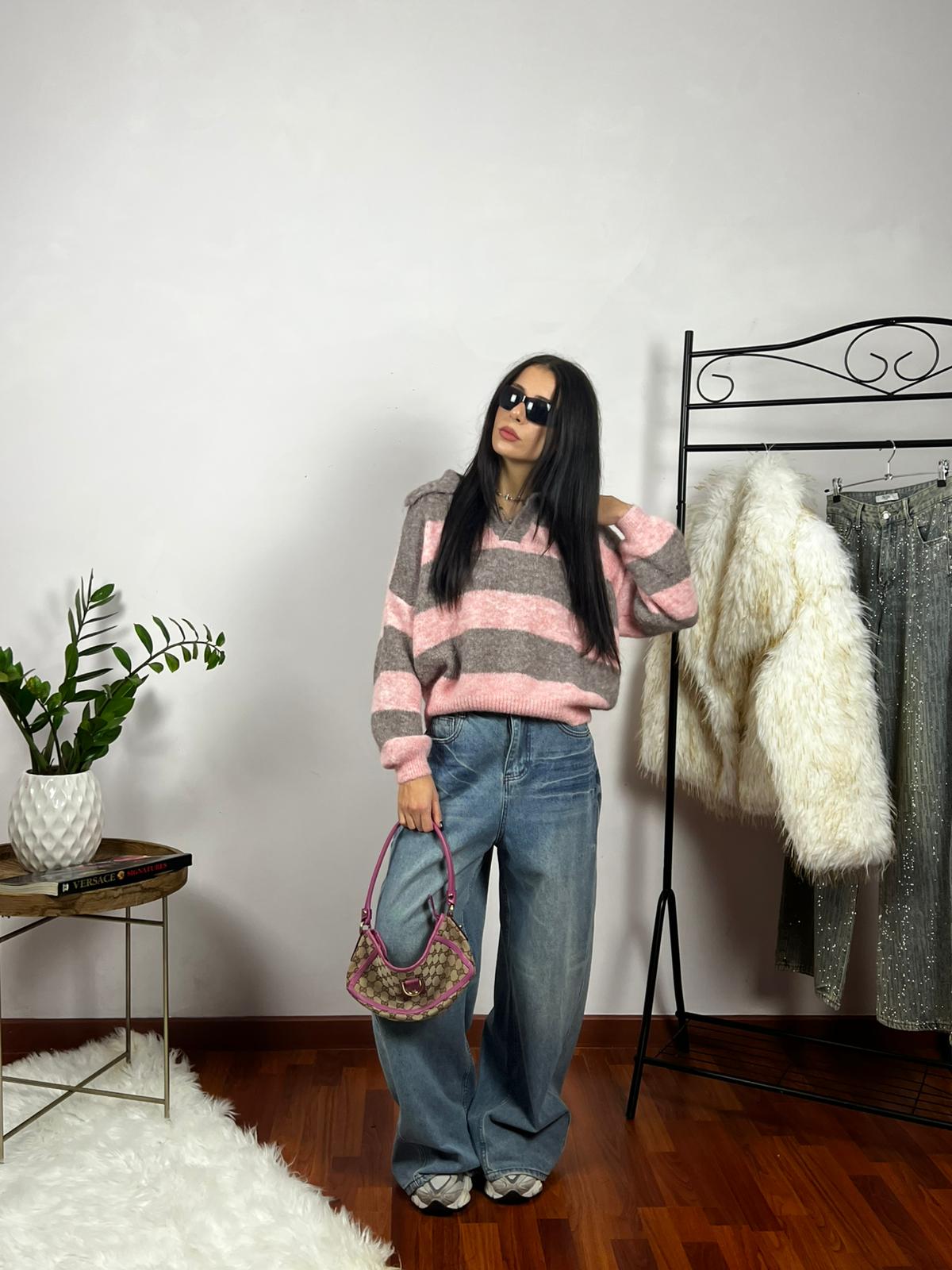 Pink Grey Stripe
