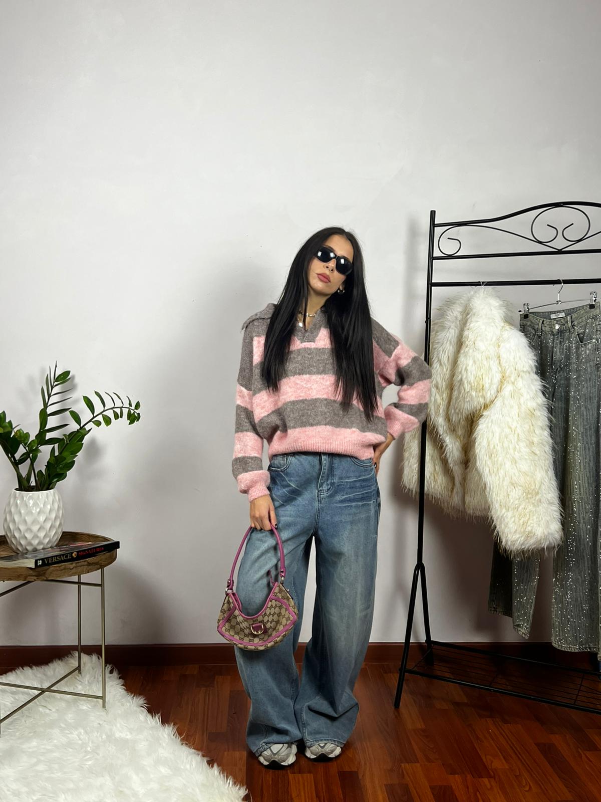 Pink Grey Stripe